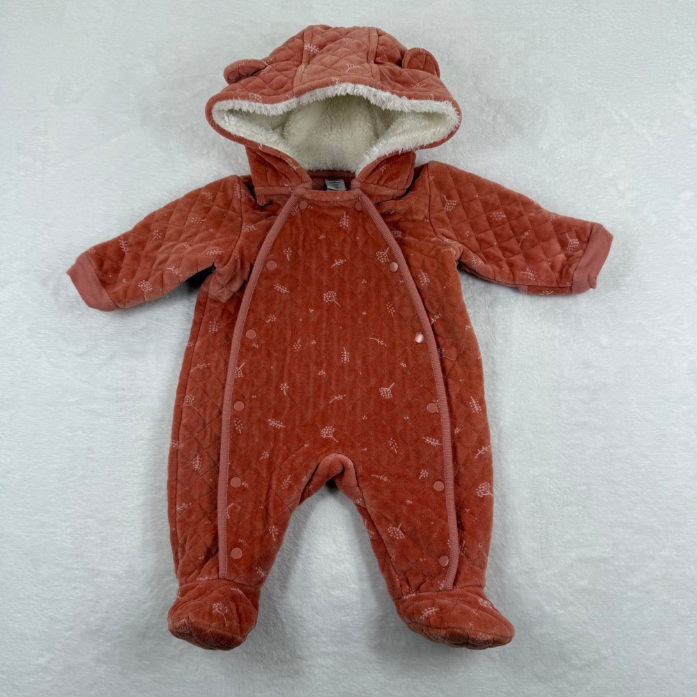 Nordstrom Baby Quilted Bear Ear Hooded Bunting Pram Suit Dusty Rose 3 Months